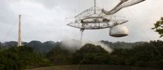 The Arecibo telescope in Arecibo, Puerto Rico, which found repeating fast radio bursts, after astronomers reviewed PALFA (Pulsar Arecibo L-Band Feed Array) survey data.