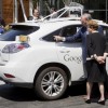 Google Executive Chairman Eric Schmidt (2nd R) shows Brazil President Dilma Rousseff (R) a self-driving car at Google Headquarters in Mountain View.