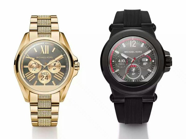 Michael Kors calls the smartwatch lineup “Access,” offering a black version for men and a gold version for women.