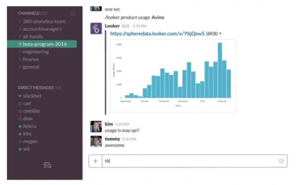 Lookerbot is the very first enterprise data platform to have Slack.
