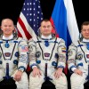 Expedition 47-48 Crew Members (from left) NASA astronaut Jeff Williams and Roscosmos cosmonauts Alexey Ovchinin and Oleg Skripochka.