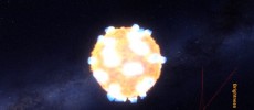 Artist visualization of supernova star explosion emitting powerful shockwave.