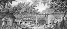 Human sacrifice in Tahiti, Oceania during the 1700s.