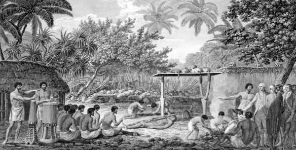 Human sacrifice in Tahiti, Oceania during the 1700s.