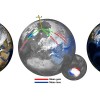 Before about 2000, Earth's spin axis was drifting toward Canada (green arrow, left globe). JPL scientists calculated the effect of changes in water mass in different regions (center globe) in pulling the direction of drift eastward and speeding the rate (