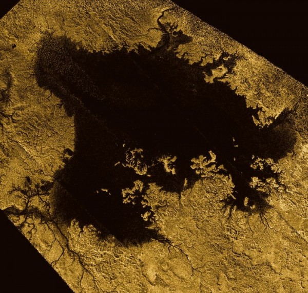 Ligeia Mare, shown here in a false-colour image from the international Cassini mission, is the second largest known body of liquid on Saturn's moon Titan.