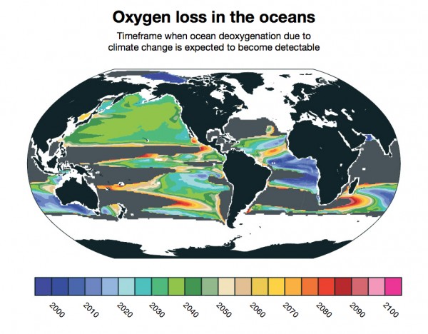 Deoxgenation due to climate change is already detectable in some parts of the ocean. 