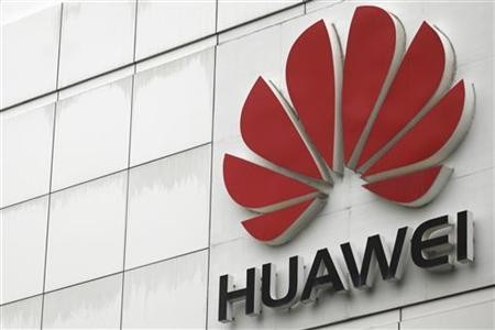 The logo of the Huawei Technologies Co. Ltd. is seen outside its headquarters.