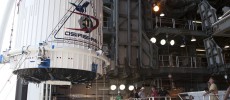 The OSIRIS-REx spacecraft, enclosed in a payload fairing, is lifted Aug. 29 at Space Launch Complex 41 at Cape Canaveral Air Force Station in Florida.