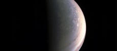 NASA's Juno spacecraft captured this view as it closed in on Jupiter's north pole, about two hours before closest approach on Aug. 27, 2016.