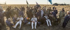 The Soyuz TMA-20M spacecraft is seen as it lands with Expedition 48 crew members NASA astronaut Jeff Williams, Russian cosmonauts Alexey Ovchinin, and Oleg Skripochka of Roscosmos near the town of Zhezkazgan, Kazakhstan on Wednesday, Sept. 7, 2016 (Kazakh