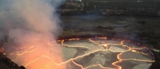 A closer look at Kīlauea's summit lava lake on Wednesday evening, around 6:30 p.m., when the lake was just 8 meters (26 feet) below the floor of Halemaʻumaʻu Crater. 