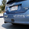 A Google self-driving car is displayed at the Google headquarters on September 25, 2012 in Mountain View, California. California.