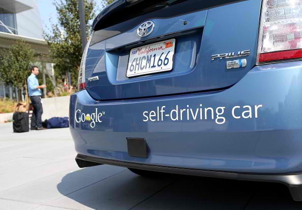 A Google self-driving car is displayed at the Google headquarters on September 25, 2012 in Mountain View, California. California.