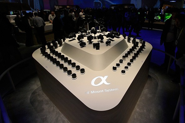 Sony's Alpha cameras and lenses are displayed a the Sony booth at CES 2016 at the Las Vegas Convention Center in Las Vegas, Nevada. 