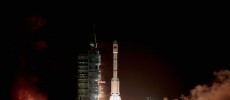  A Long March 2F rocket carrying China's first space laboratory module Tiangong-1 lifts off from the Jiuquan Satellite Launch Center in Jiuquan, Gansu province of China. 