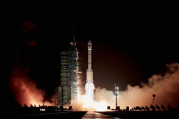  A Long March 2F rocket carrying China's first space laboratory module Tiangong-1 lifts off from the Jiuquan Satellite Launch Center in Jiuquan, Gansu province of China. 