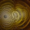 3D visualization of gravitational waves produced by 2 orbiting black holes.