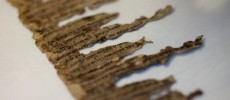 A detail of fragments of the 2000-year-old Dead Sea scrolls at a laboratory in Jerusalem, Israel.  