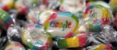 Pieces of candy featuring the Google logo are seen at the official opening party of the Google offices in Berlin, Germany. 