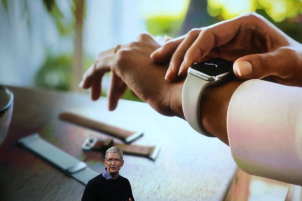 Apple CEO Tim Cook speaks about the Apple Watch during an Apple special event at the Apple headquarters in Cupertino, California.