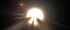 This artist’s conception shows a star behind a shattered comet. (NASA/JPL-Caltech)