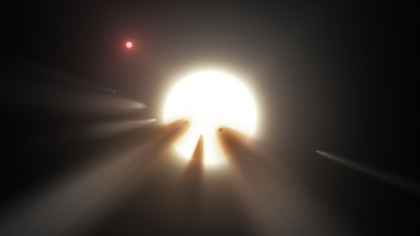 This artist’s conception shows a star behind a shattered comet. (NASA/JPL-Caltech)