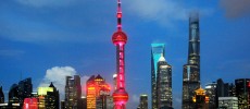 Shanghai's symbolic Oriental Pearl TV Tower lights up in colors of the Chinese national flag to cheer for Chinese athletes and congratulate them on their gold medals in the Rio de Janeiro Olympic Game