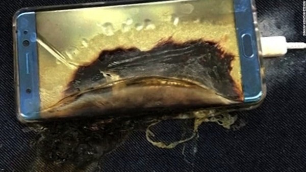 A burned Samsung Galaxy Note 7 smartphone.
