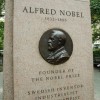 A monument dedicated to Nobel Prize founder Alfred Nobel stands in New York City. Three scientists have won the 2016 Nobel Prize in Chemistry for creating nano machines.
