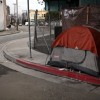 A homeless tent on a sidewalk in San Francisco.