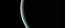 Voyager 2 captured this moody parting shot of Uranus as the spacecraft sped off toward its next adventure at Neptune.