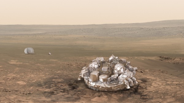 An artist's impression of the Schiaparelli module on the surface of Mars.