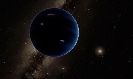 An artisitic rendering showing the distant view from Planet Nine towards the sun.