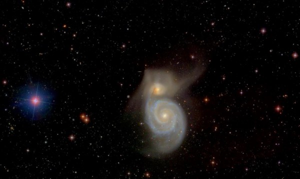 M51 (also known as the Whirlpool galaxy, or NGC 5194,5195) in the constellation Canes Venatici. 