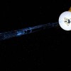 An artist’s illustration of NASA’s New Horizons spacecraft transmitting data back to Earth. (NASA/JHUAPL/SwRI)