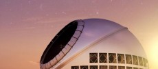 An artist's rendering of the telescope at sunset. (Thirty Meter Telescope Observatory)