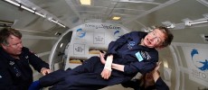 Noted physicist Stephen Hawking (center) enjoys zero gravity during a flight aboard a modified Boeing 727 aircraft owned by Zero Gravity Corp. (Jim Campbell/Aero-News Network)