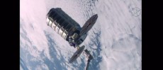 The Orbital ATK Cygnus space freighter is seen moments after being released from the grips of the Canadarm2 robotic arm. (NASA TV)